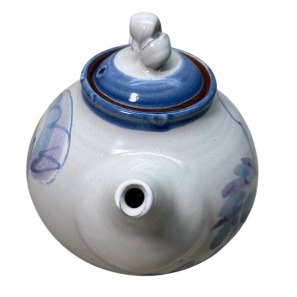 Wayne Village Pottery Persian Cat Teapot Redware Maine Blue Clay - Picture 4 of 6